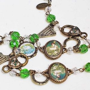 IRISH CHARMS METAL & ACRYLIC NECKLACE WITH PICTURE CHARMS, TAG ON, 30 INCHES